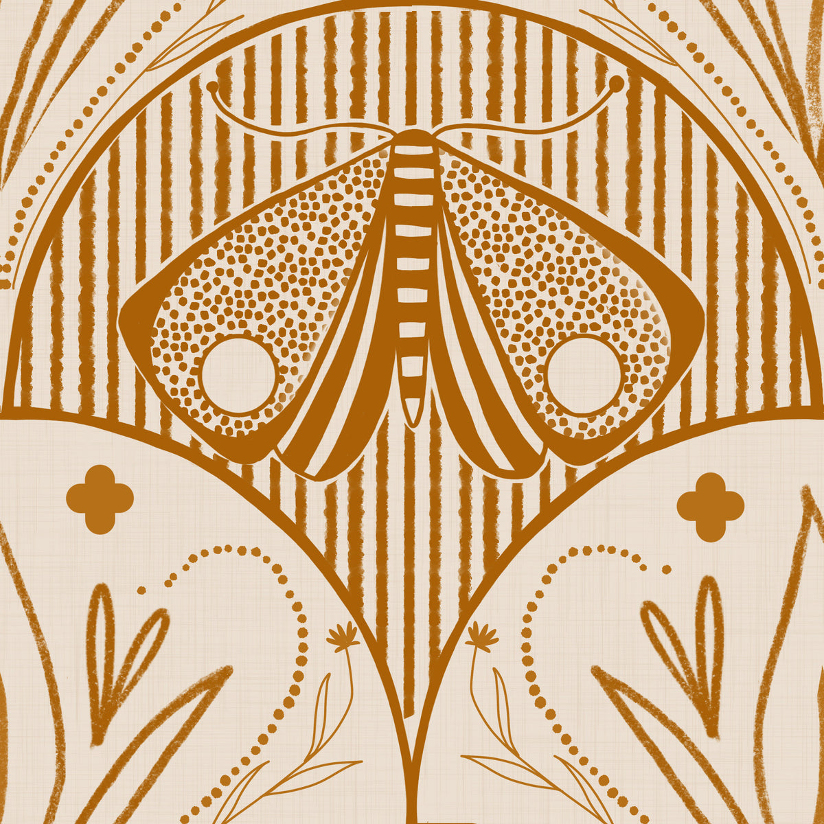 Boho Art Nouveau Scallop Butterfly Floral in Cream and Burnt Orange Wallpaper⁠ in your room