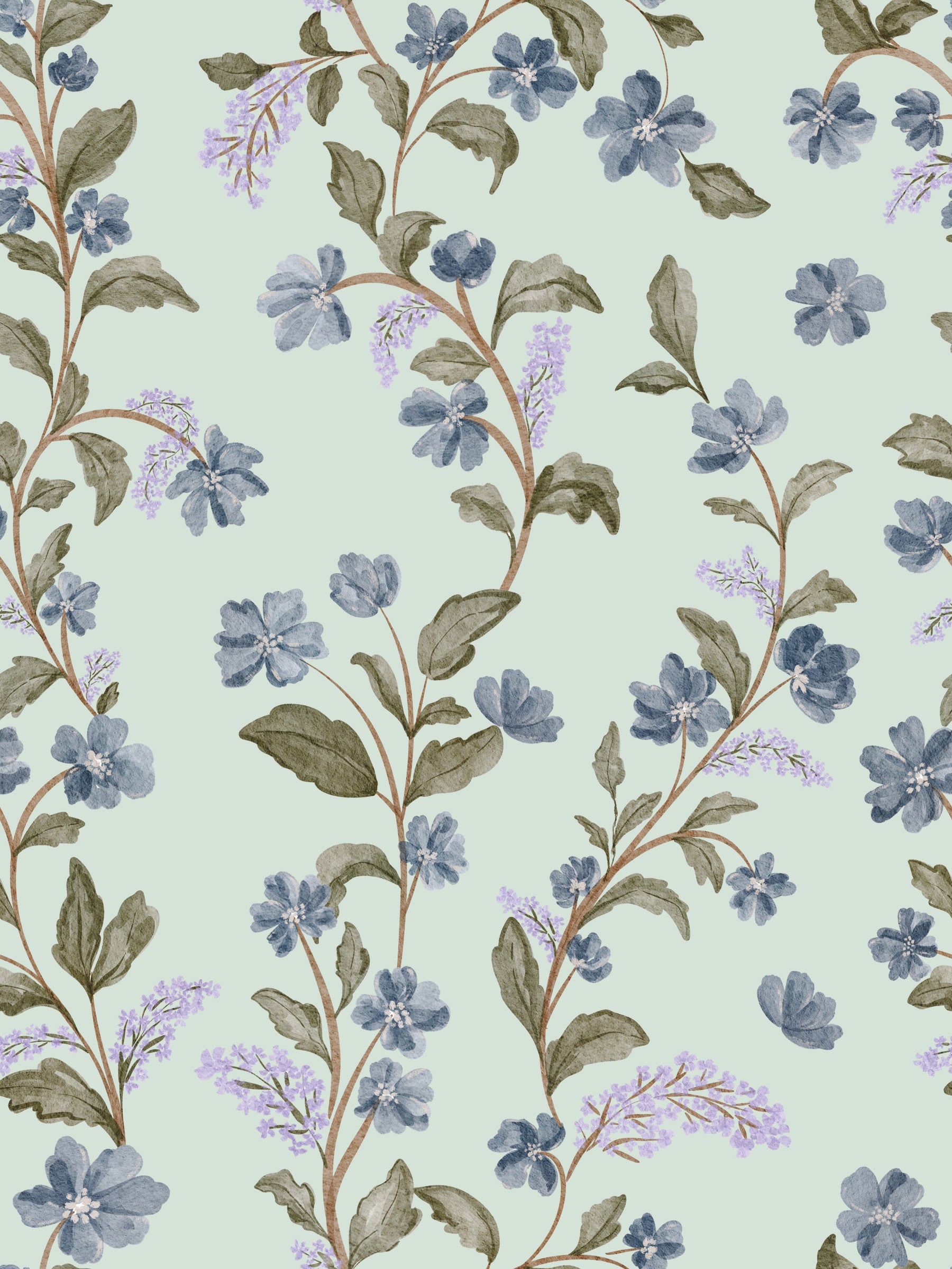 Soft Blue Floral Pattern Wallpaper⁠