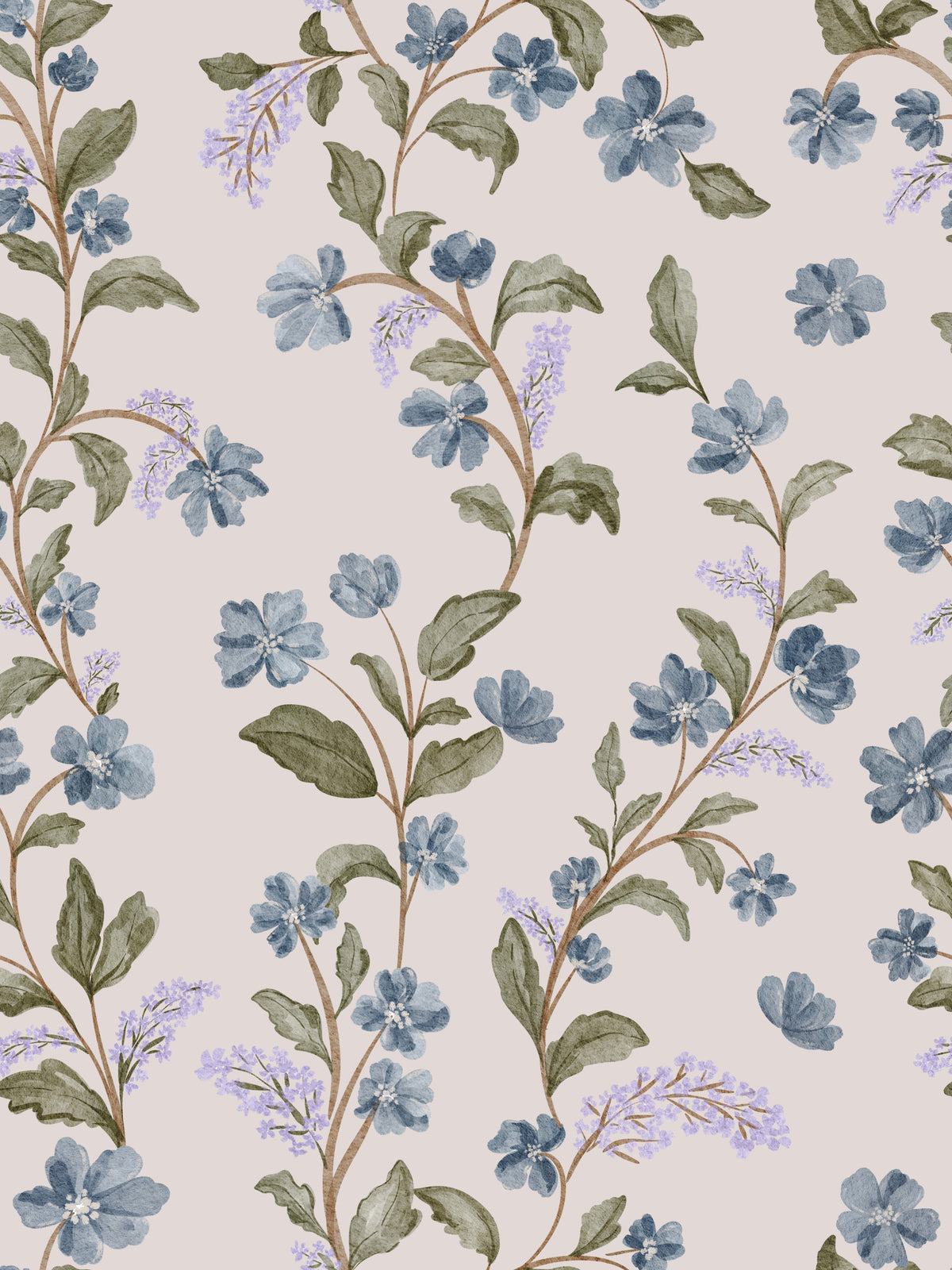 Denim Dreams Floral Wallpaper⁠ in your room — zoomed