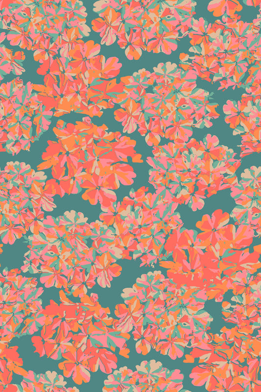 Big Bloom Hydrangeas Vintage English Floral Antique Apricot Teal Wallpaper⁠