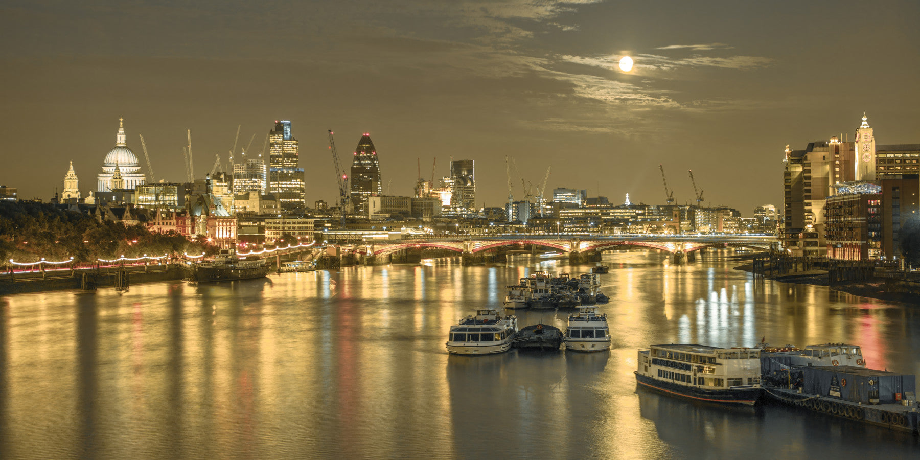London skyline wall mural at night by river