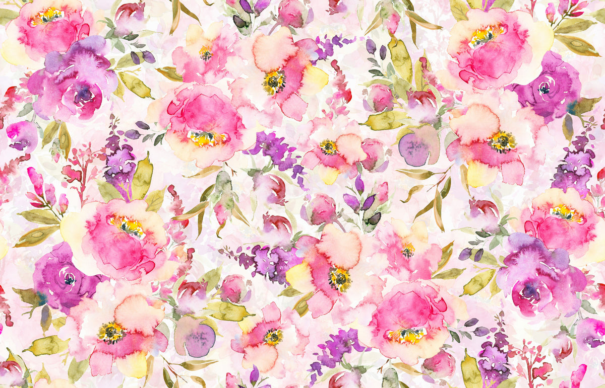 Pink & Purple Watercolor Florals Wallpaper⁠ in your room — zoomed