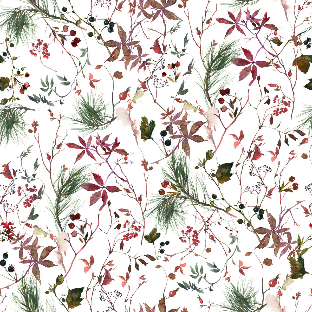 Winter Berries Watercolor Wallpaper⁠ in your room — zoomed