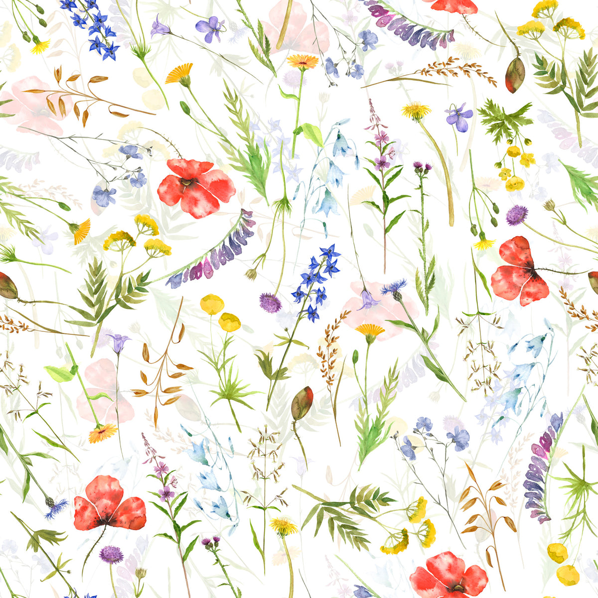 Watercolor Poppies Meadow Wallpaper⁠ in your room
