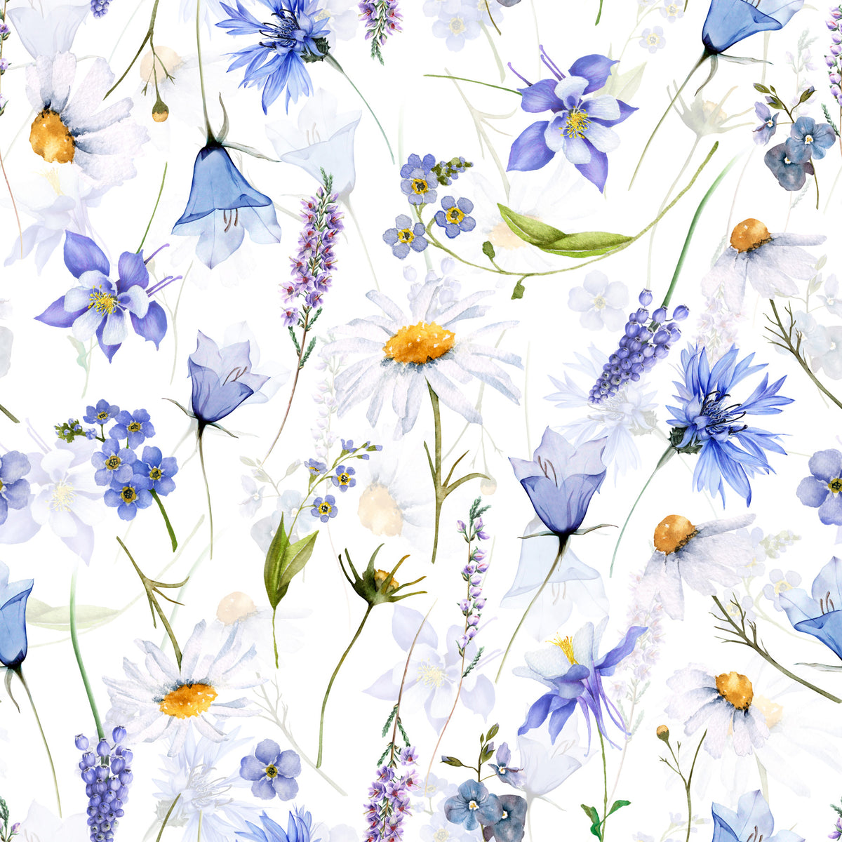 Wildflower Whispers: Blue Watercolor Wallpaper⁠ in your room