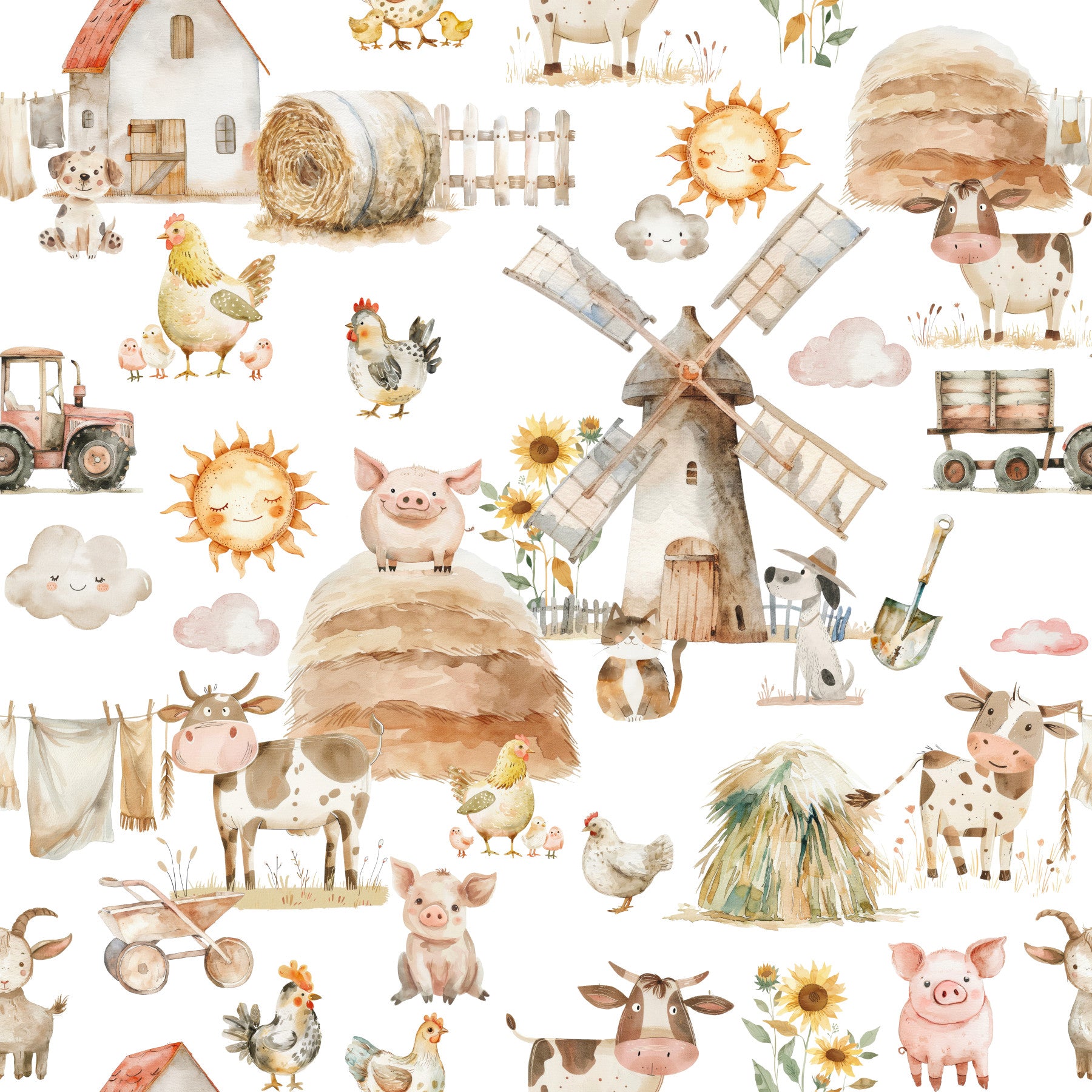 Watercolor Farm Fun Wallpaper⁠