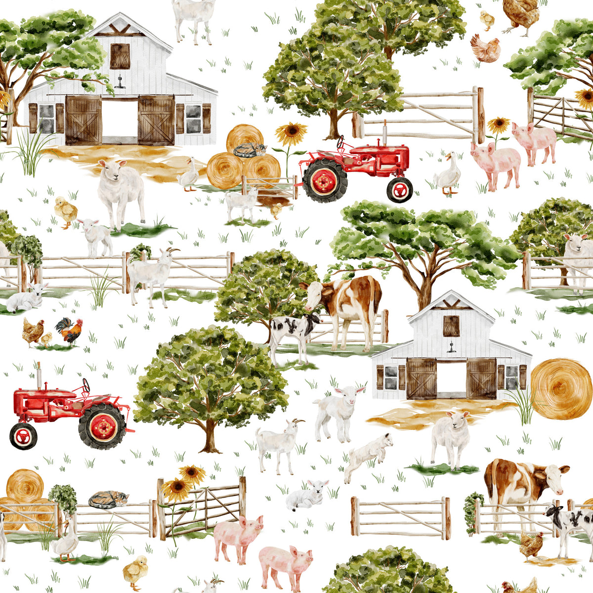 Watercolor Farm Life Wallpaper⁠ in your room — zoomed