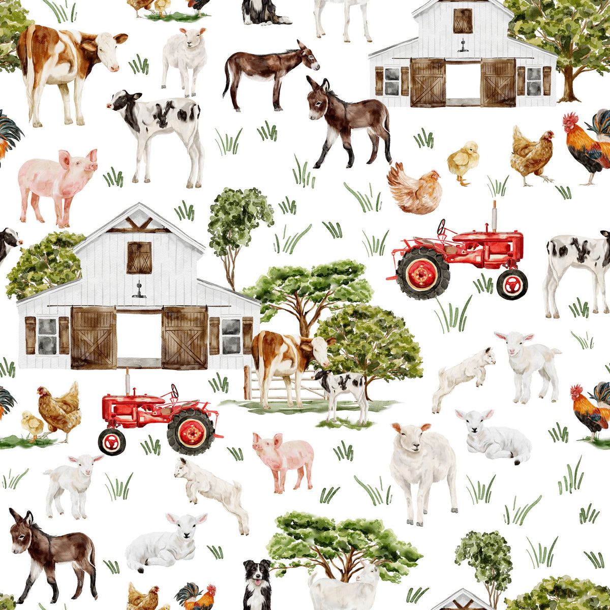 Watercolor Farm Life Wallpaper⁠ in your room