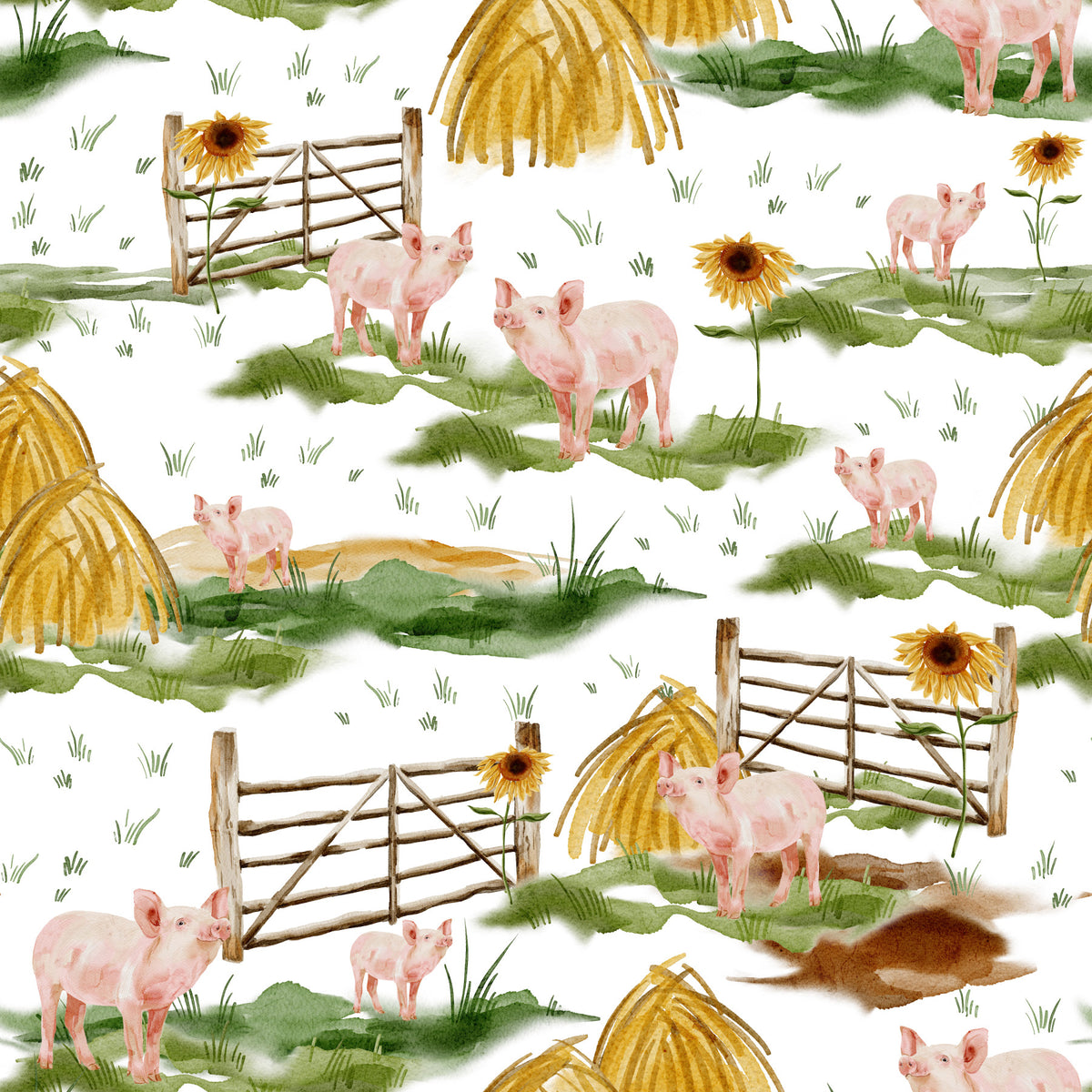 Piggy Farm Watercolor Wallpaper⁠ in your room
