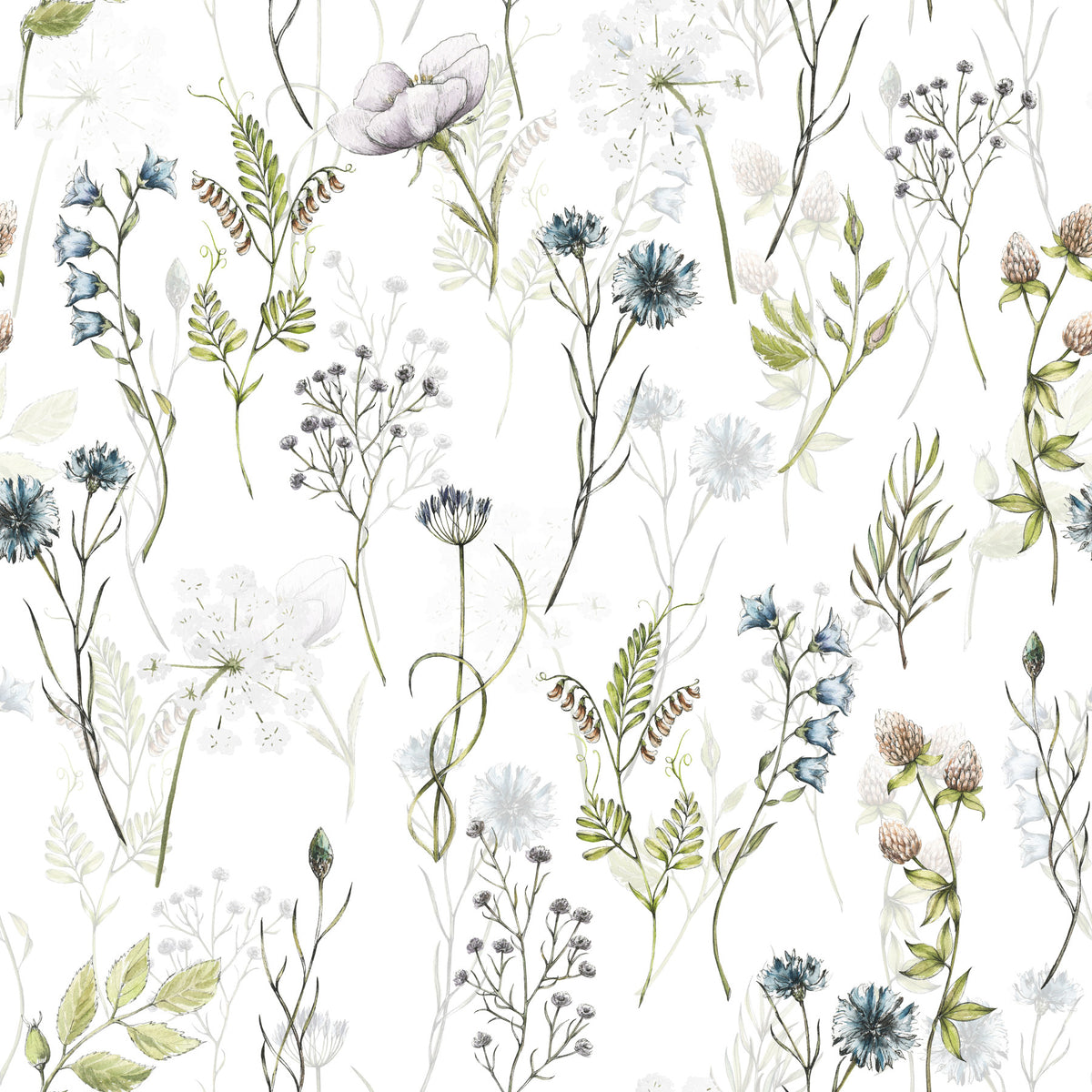 Painted Watercolor Meadow Blooms Wallpaper⁠ in your room