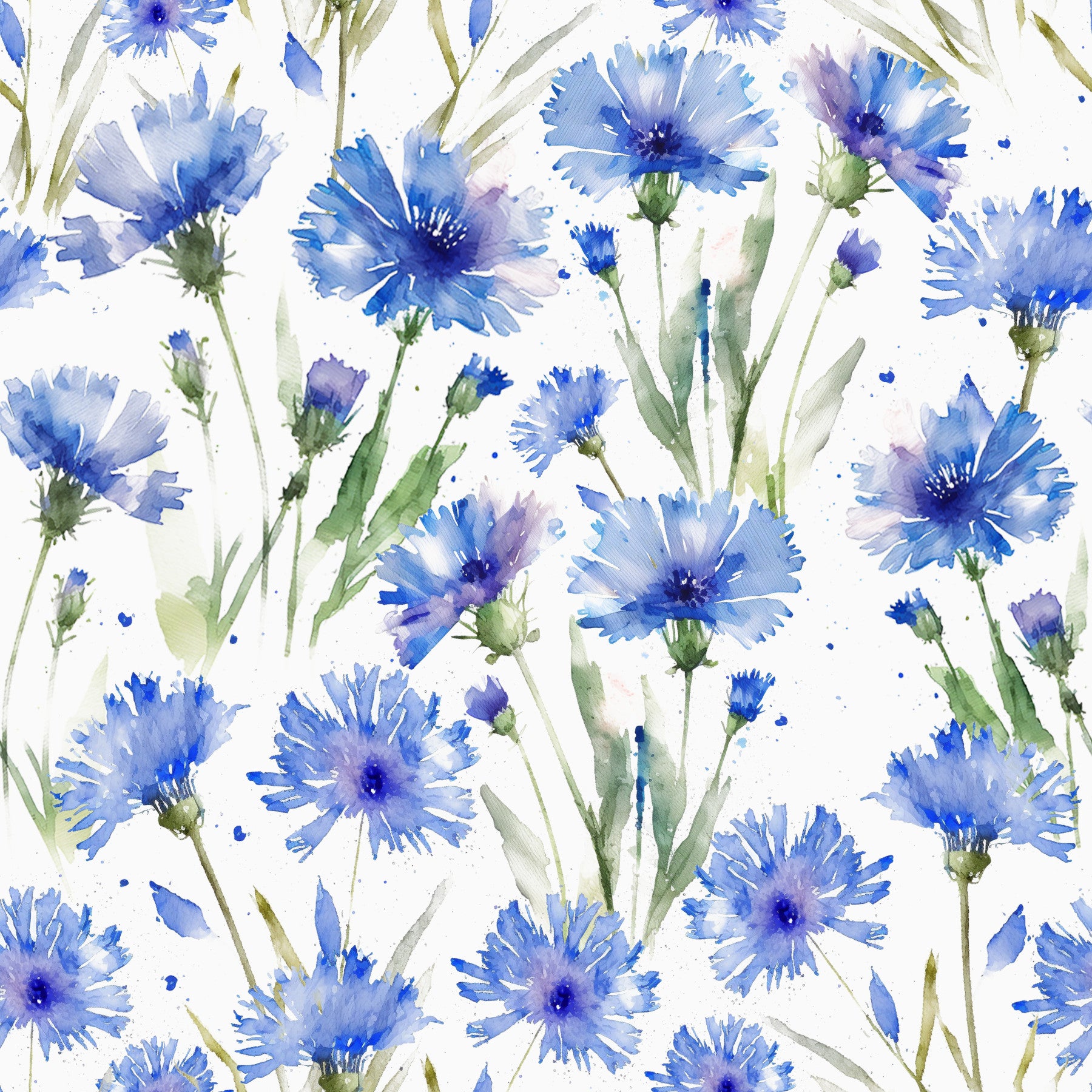 Blue Cornflower Dream botanical elegance, charming wildflower wall pattern.