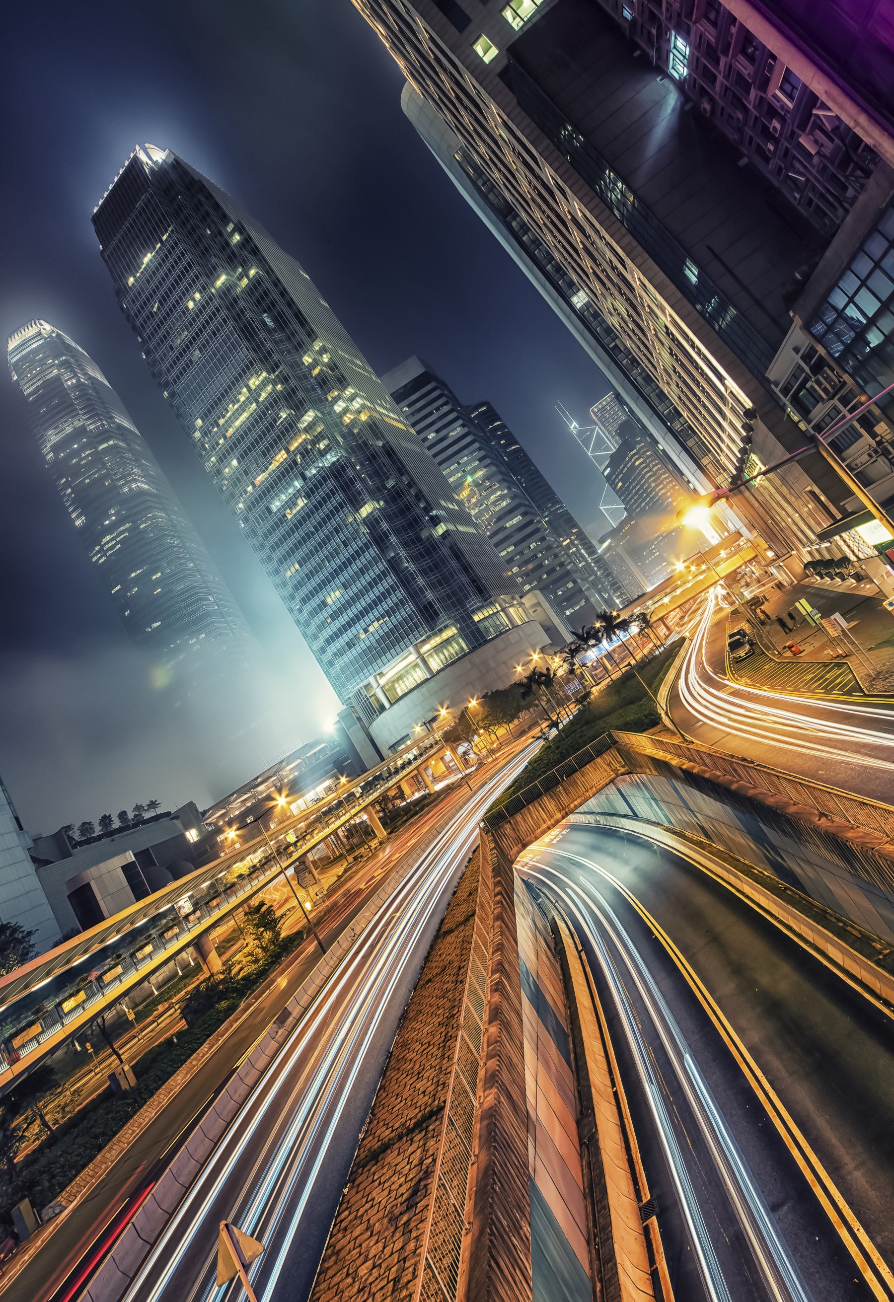 Skyline Velocity wall mural Hong Kong cityscape long exposure light trails.