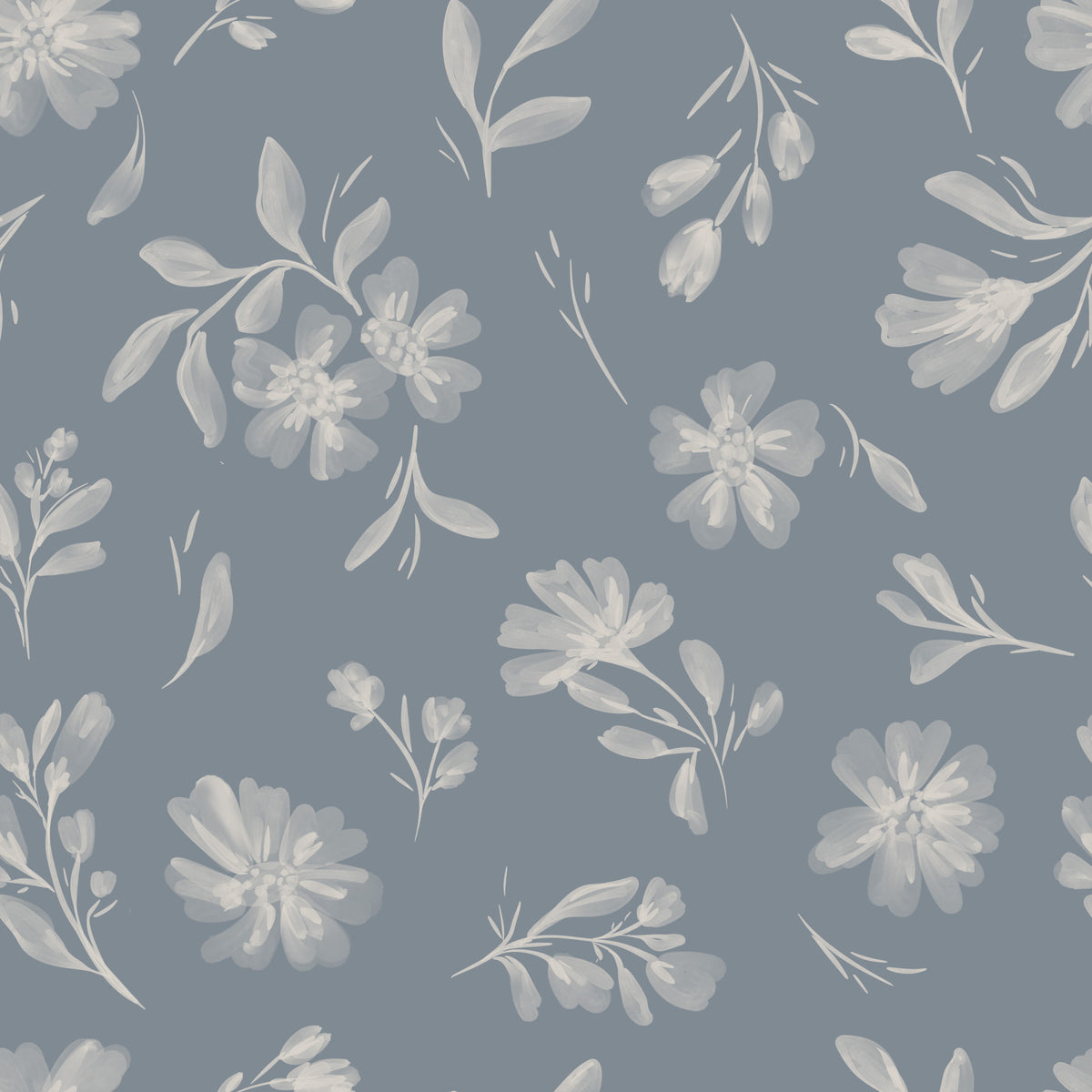 Serene Florals in muted grey Wallpaper⁠ in your room — zoomed