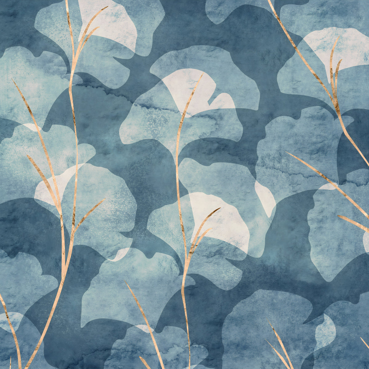 Midwinter Gingko -  Cyanotype Wall Mural in your room — zoomed