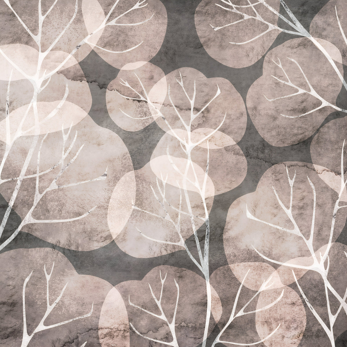 Midwinter Leaf - Pewter & Blush Wall Mural