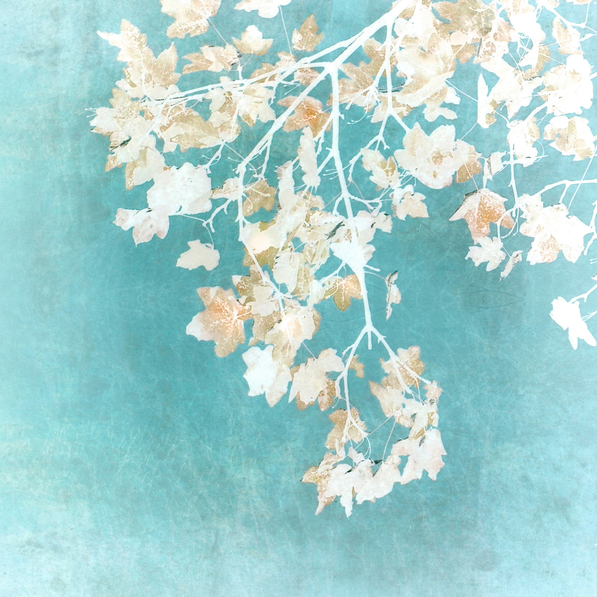 Teal Leaf Whispers Wall Mural in your room — zoomed