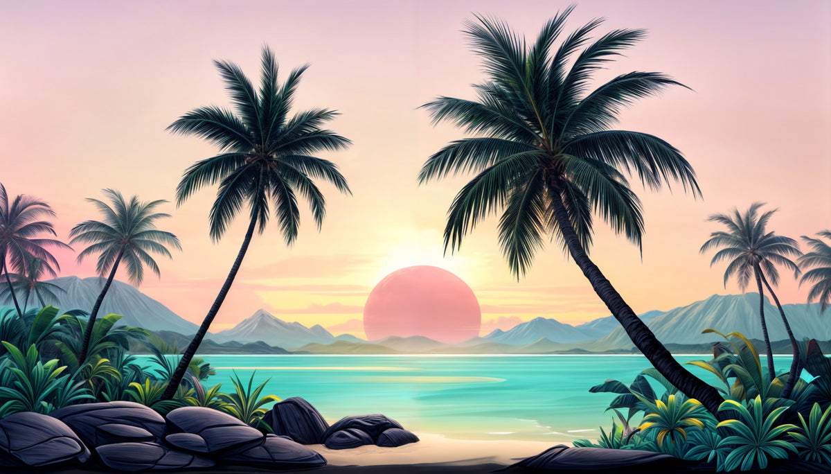 Tropical Sunset Wall Mural in your room — zoomed