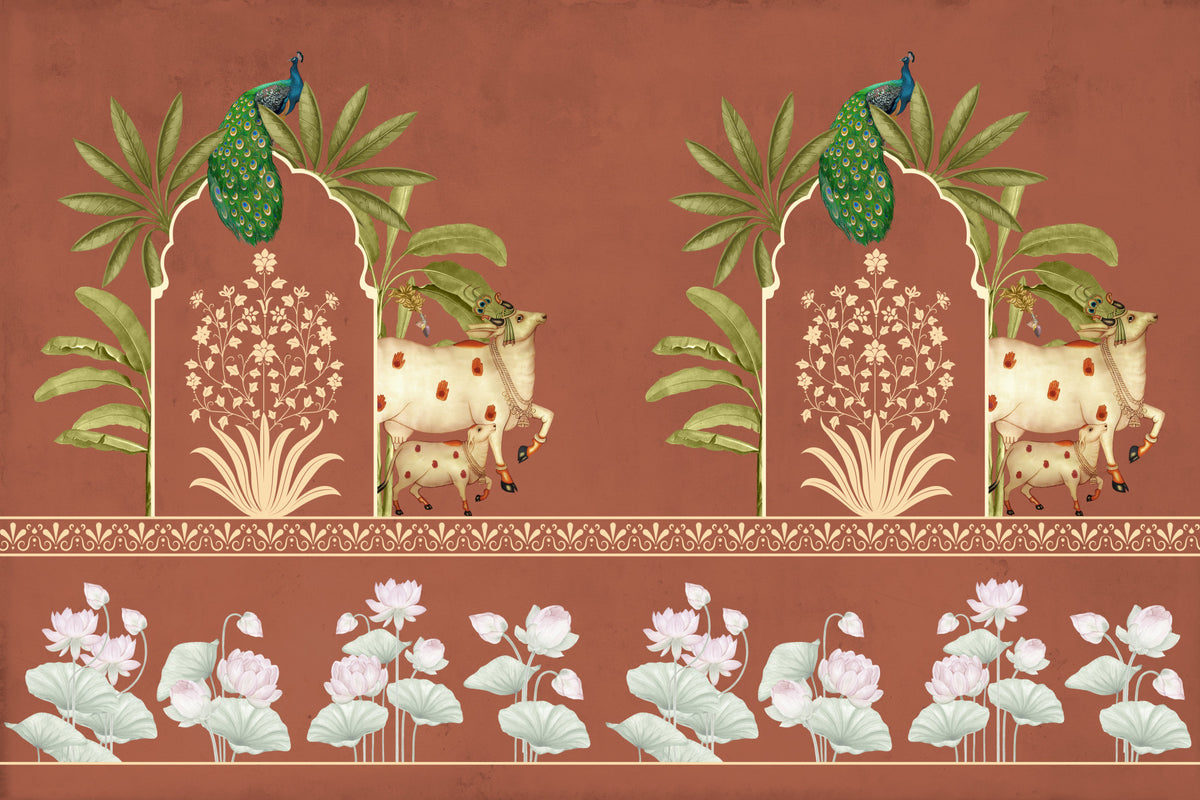 Royal Pichwai Heritage Wall Mural in your room — zoomed