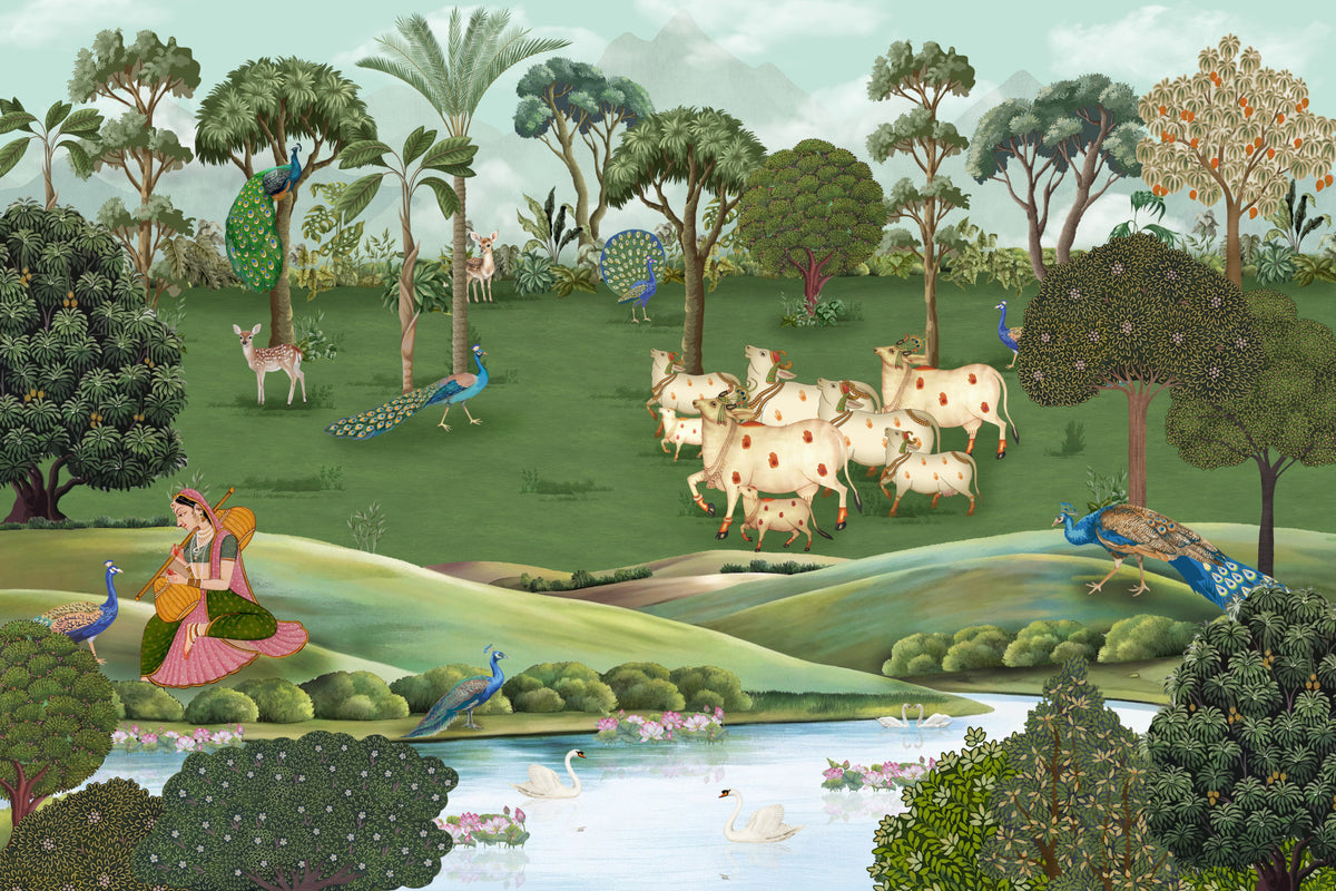 Pichwai Pastures Wall Mural in your room