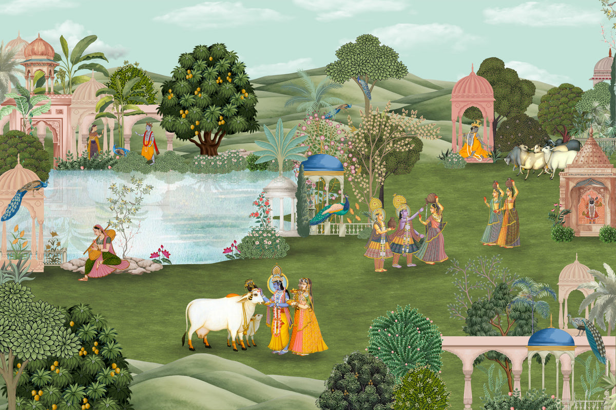 Pahari Peacocks Wall Mural in your room