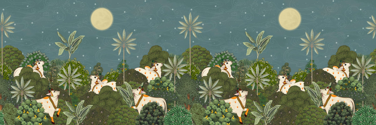 Ratri Pichwai Wall Mural in your room — zoomed