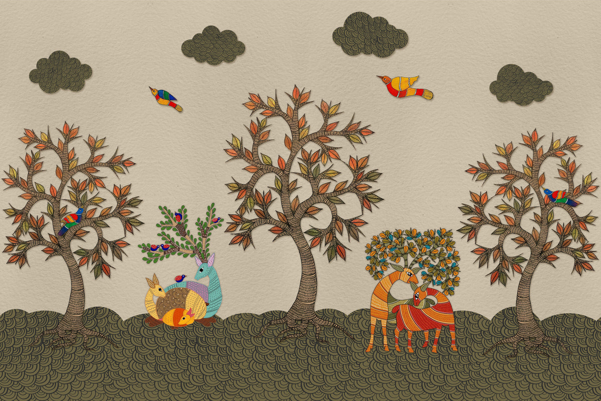 Tribal Woodland Wall Mural in your room — zoomed