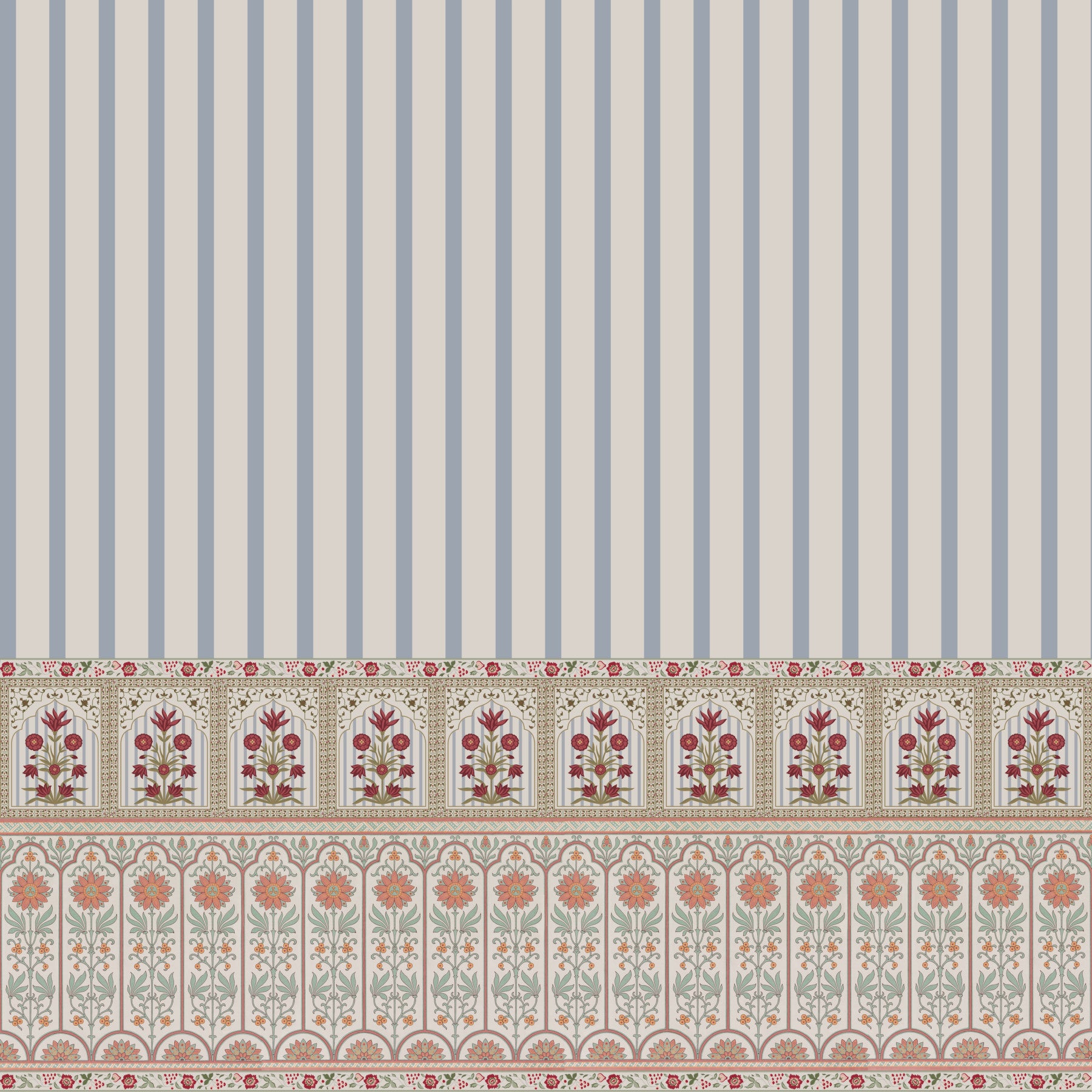 Regal Bloom Stripes wall mural featuring a floral pattern with vertical striped wallpaper design