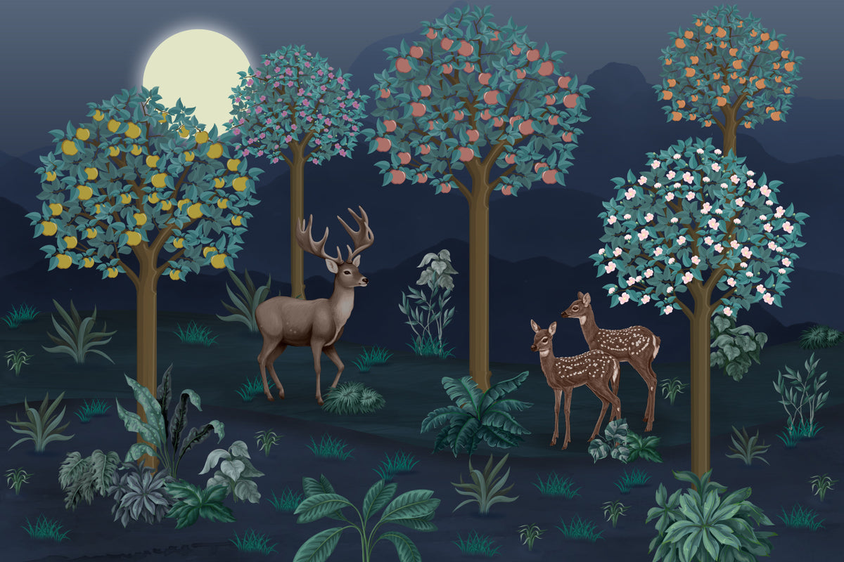 Deer in Bloom Wall Mural in your room — zoomed