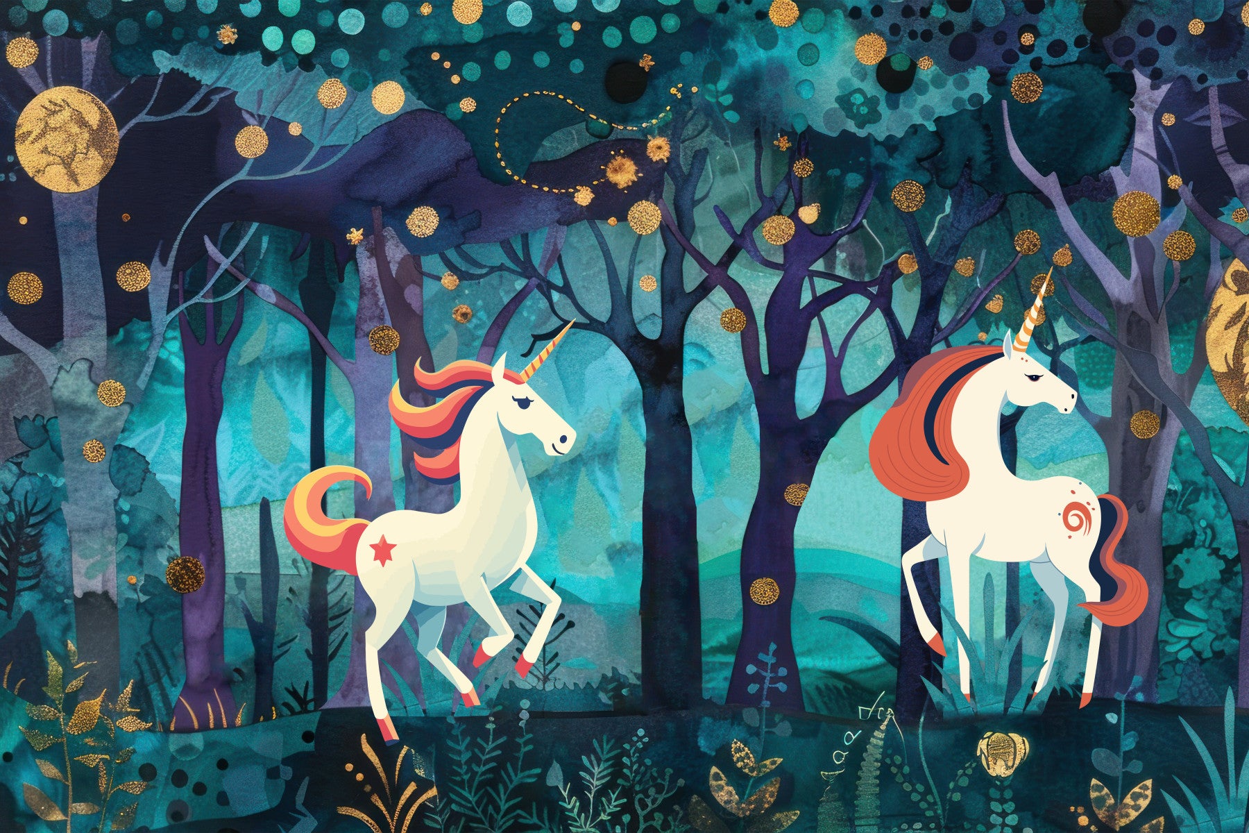 Mystic Unicorns Wall Mural in a cozy flat’s children’s bedroom.