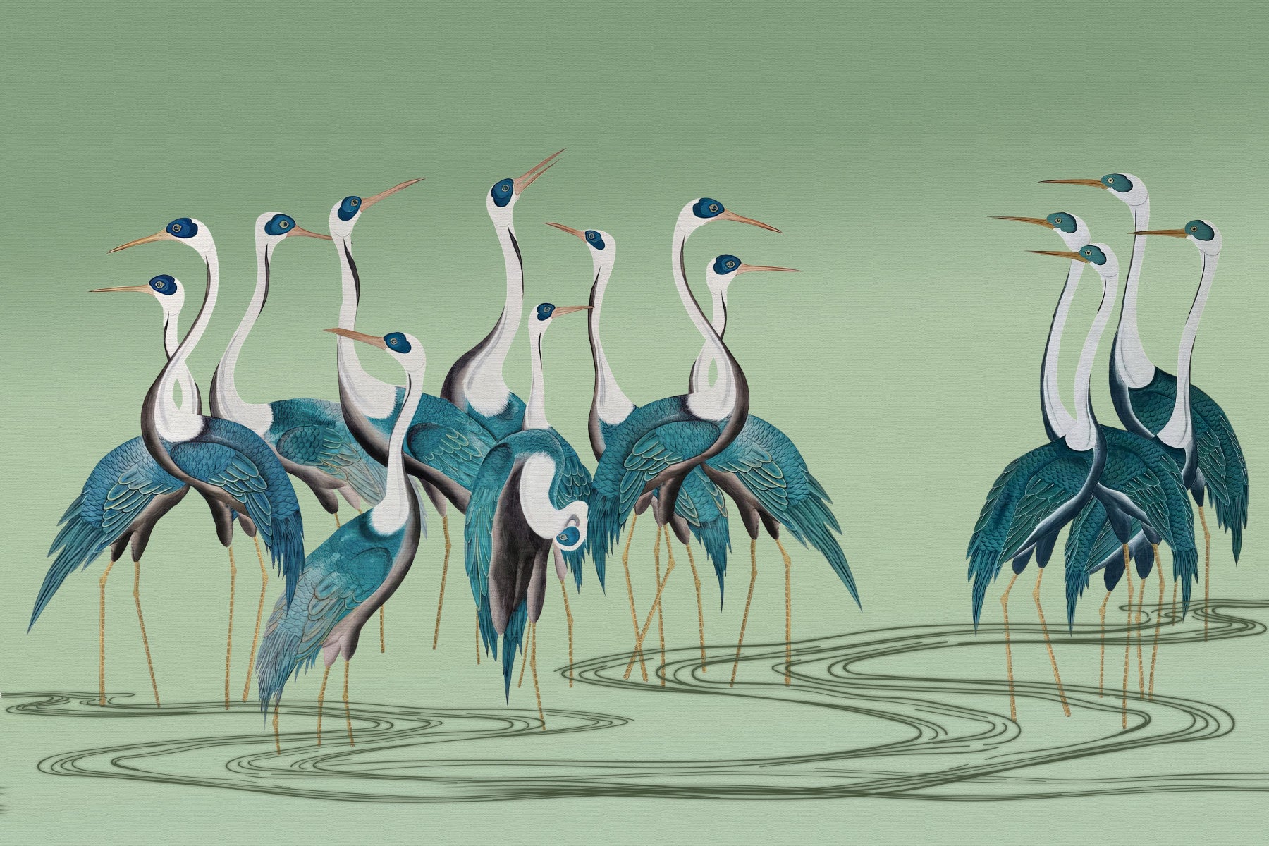 Crane Chorus Wall Mural in your room — zoomed