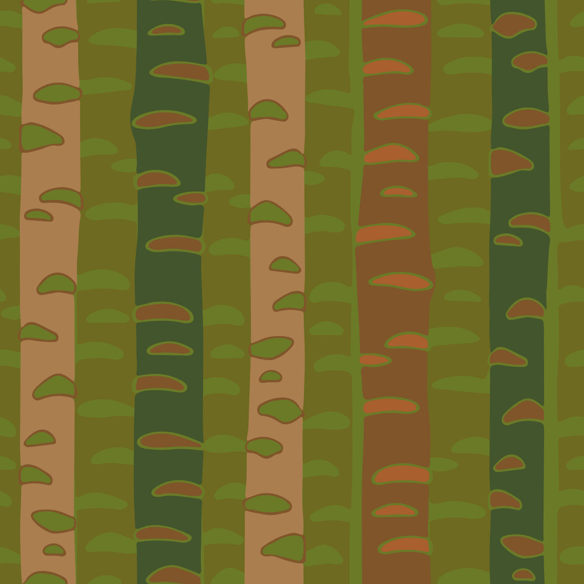 Birch Tree Stripes Retro Abstract Forest in Earthy Green Brown Wallpaper⁠ in your room — zoomed