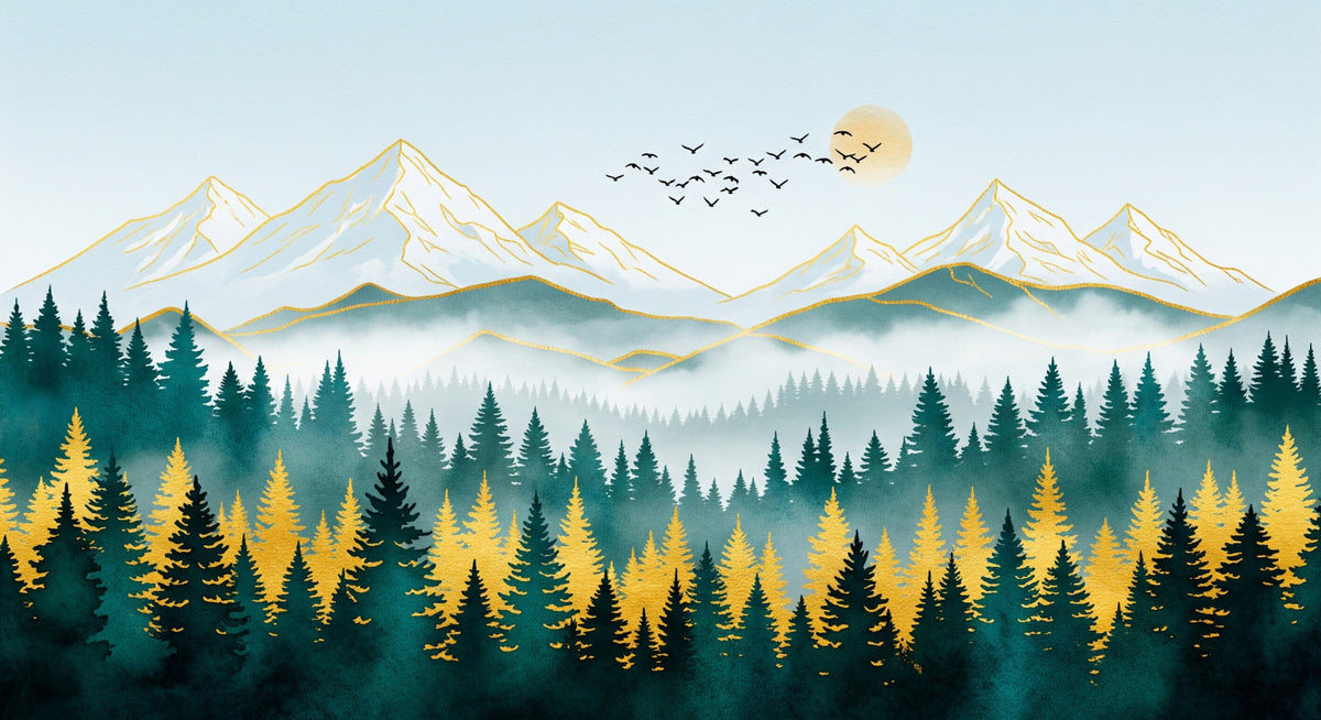 Golden Peaks Wall Mural in your room — zoomed