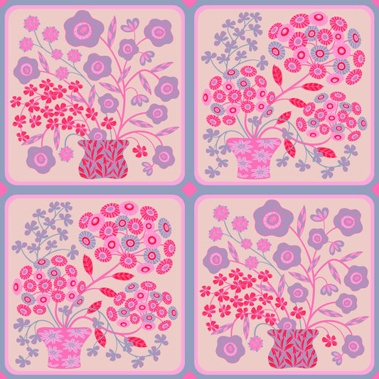 Flower Bouquet Tiles Floral Pretty Pink Red Fuchsia Lavender Purple Wallpaper⁠
