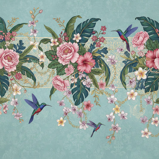 Tropical Hummingbird Bloom Wall Mural
