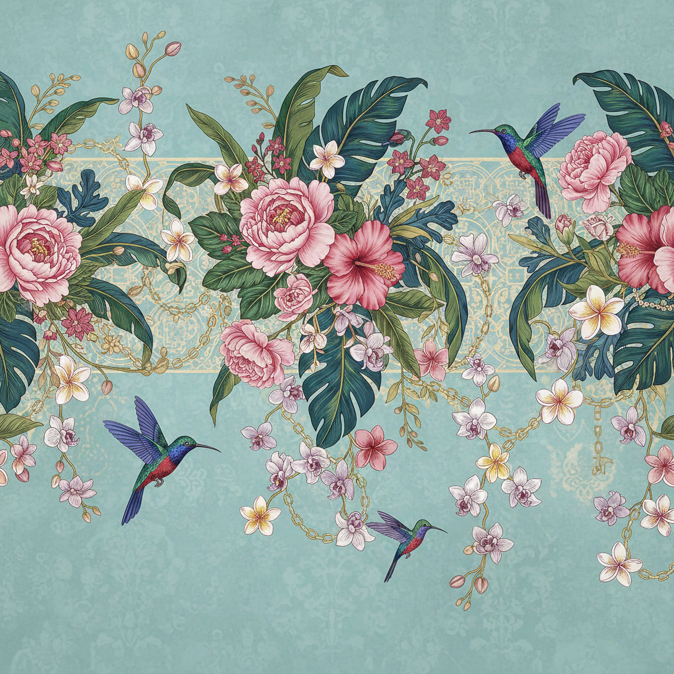 Tropical Hummingbird Bloom Wall Mural