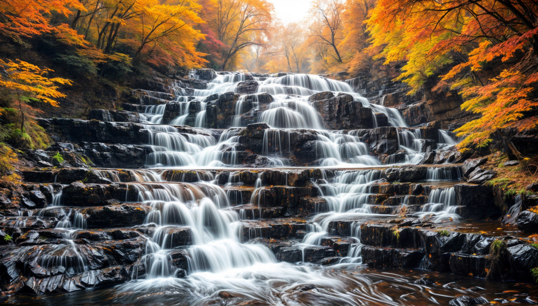 Autumn Waterfall Wall Mural in your room — zoomed