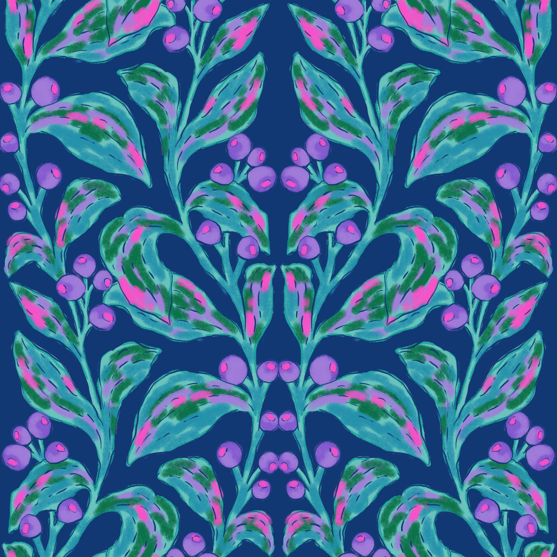 Indigo electric leaves Wallpaper⁠ in your room — zoomed
