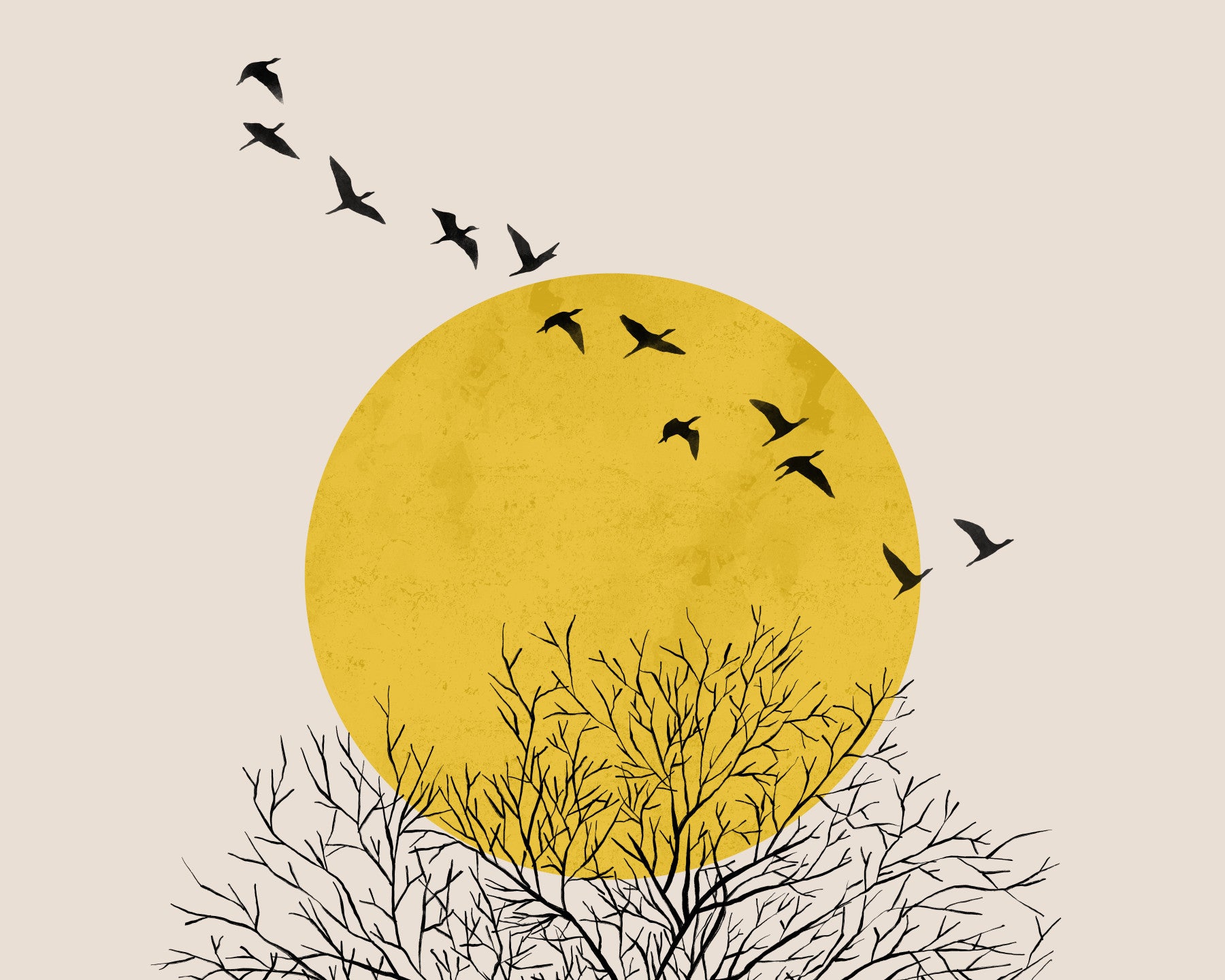 Birds at Sunrise Wall Mural in your room — zoomed