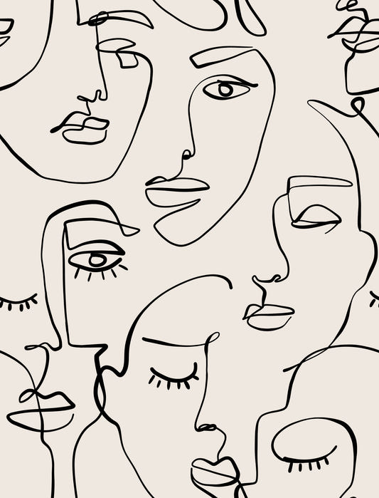 Abstract Faces Line Art Wallpaper⁠
