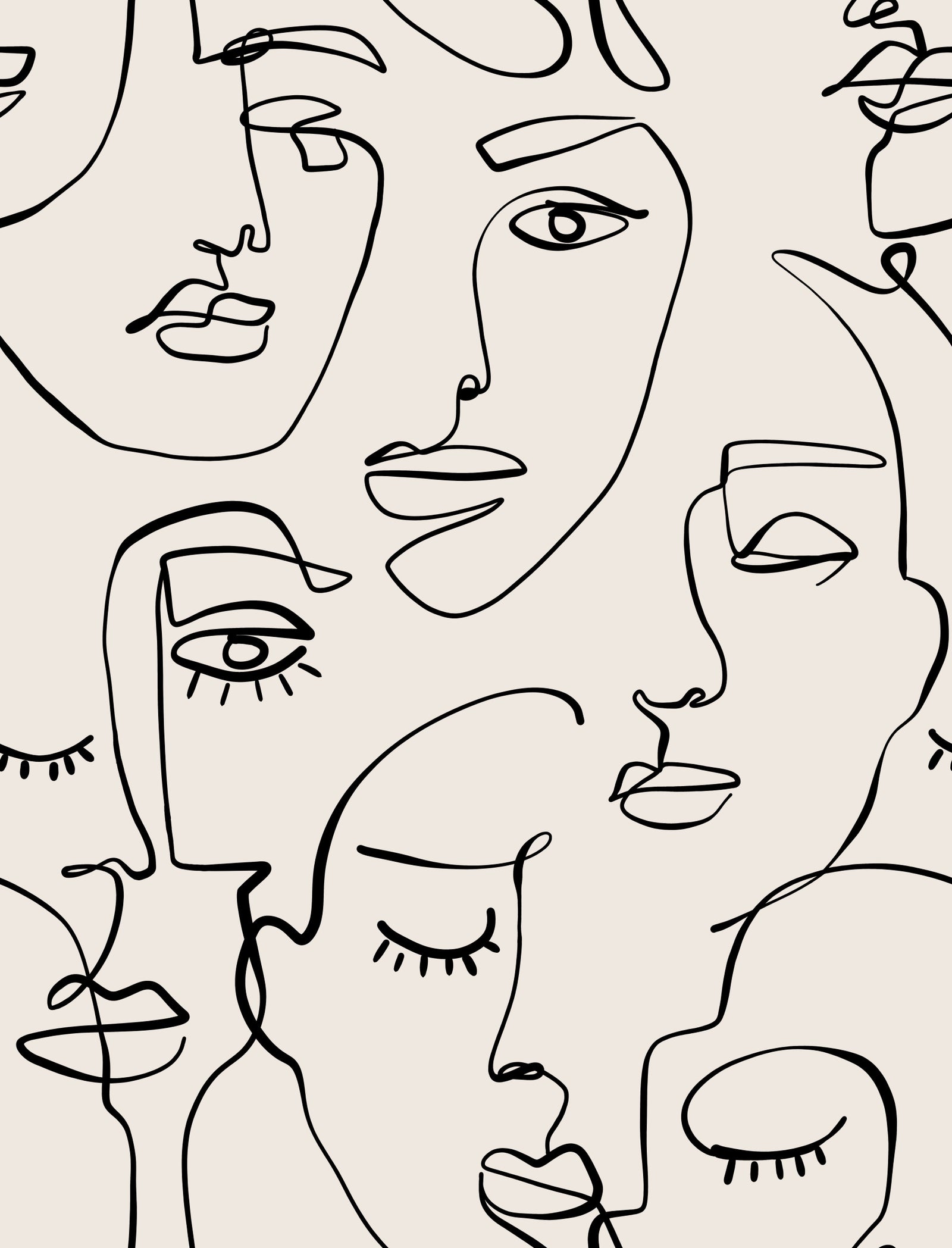 Abstract Faces Line Art Wallpaper⁠