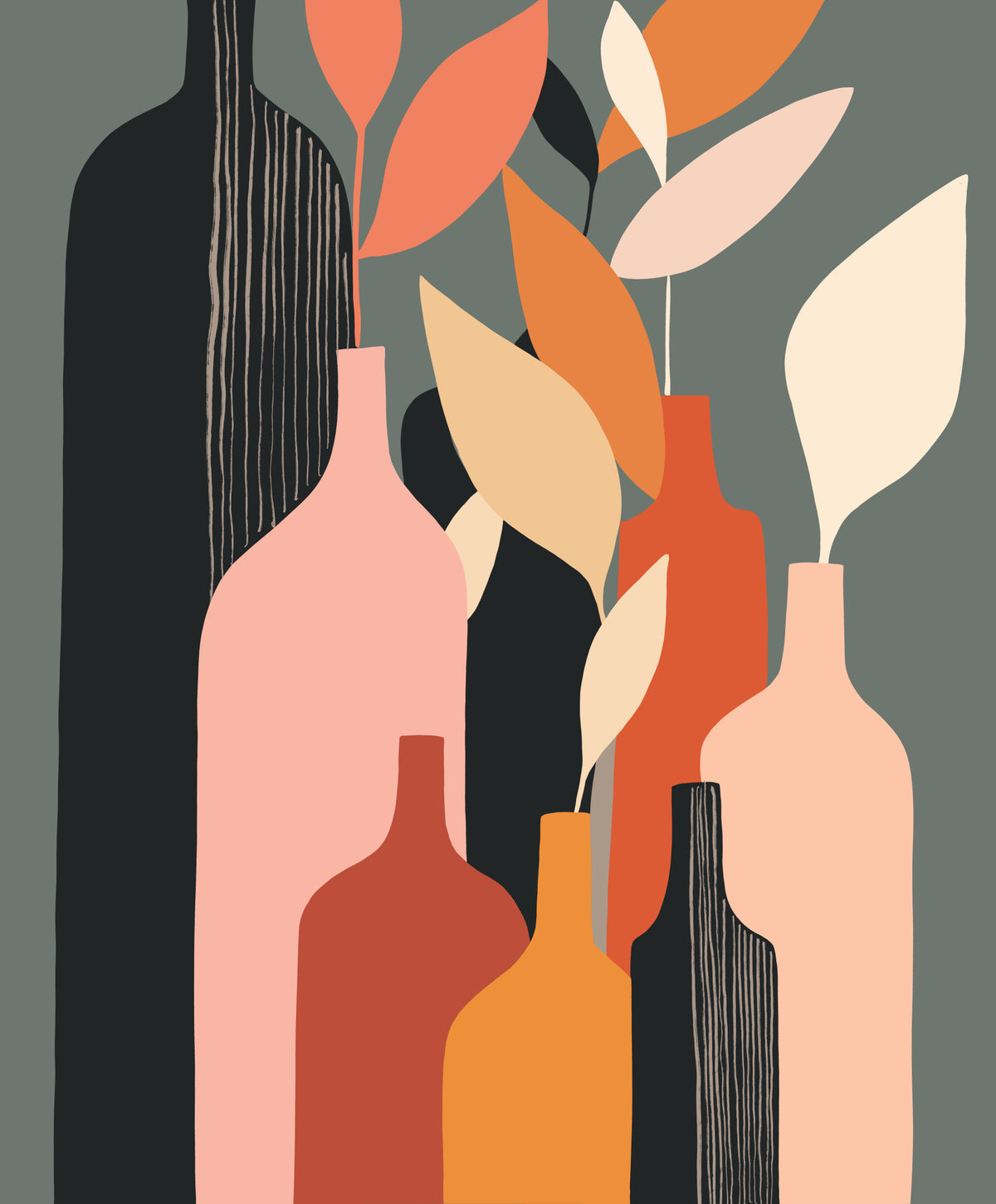 Earthy Hues Bottle Decor Wall Mural in your room — zoomed