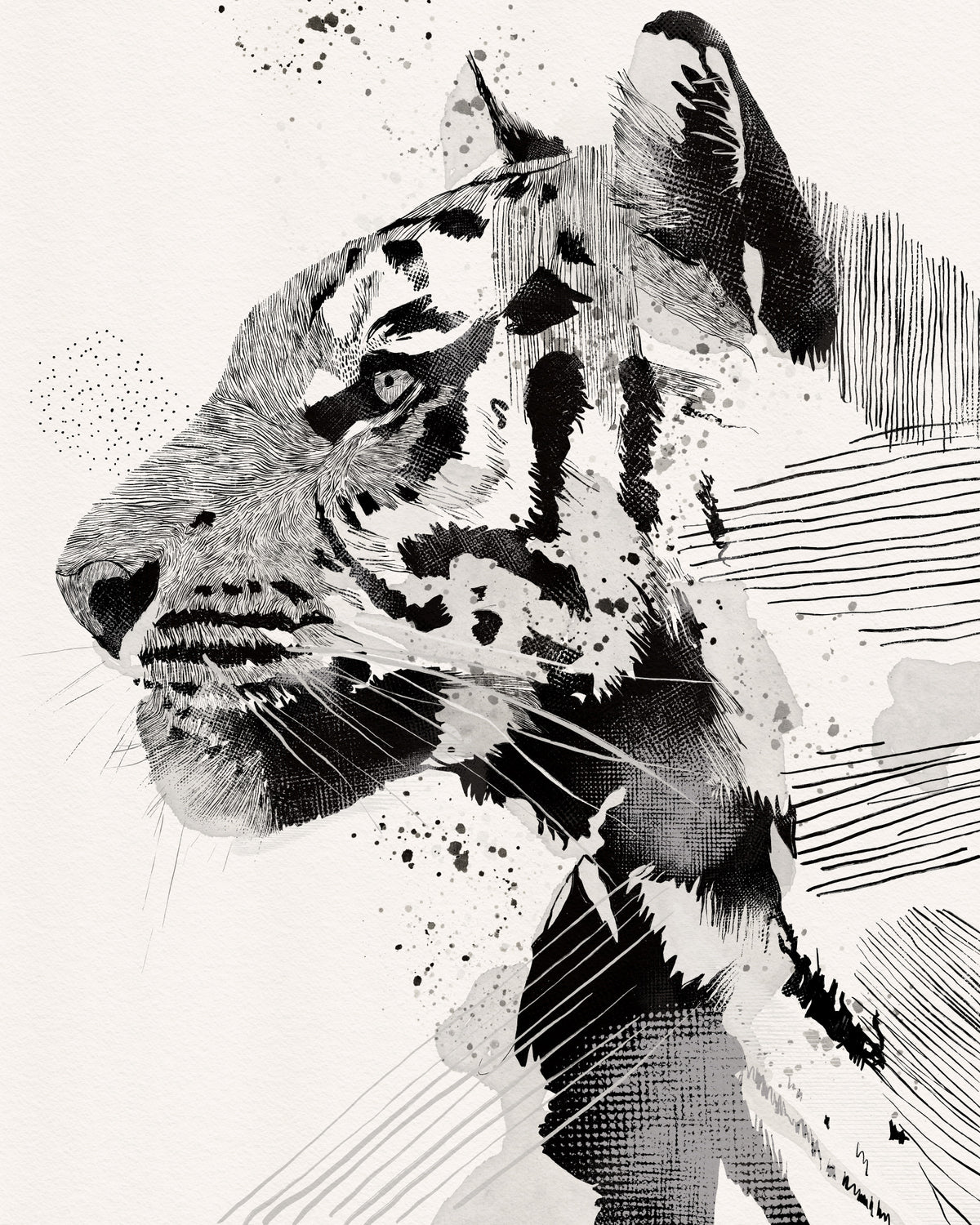 Tiger Ink Portrait Wall Mural in your room — zoomed