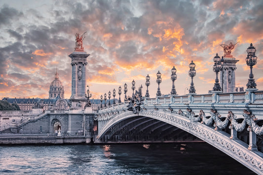 Parisian Bridge Sunset Wall Mural