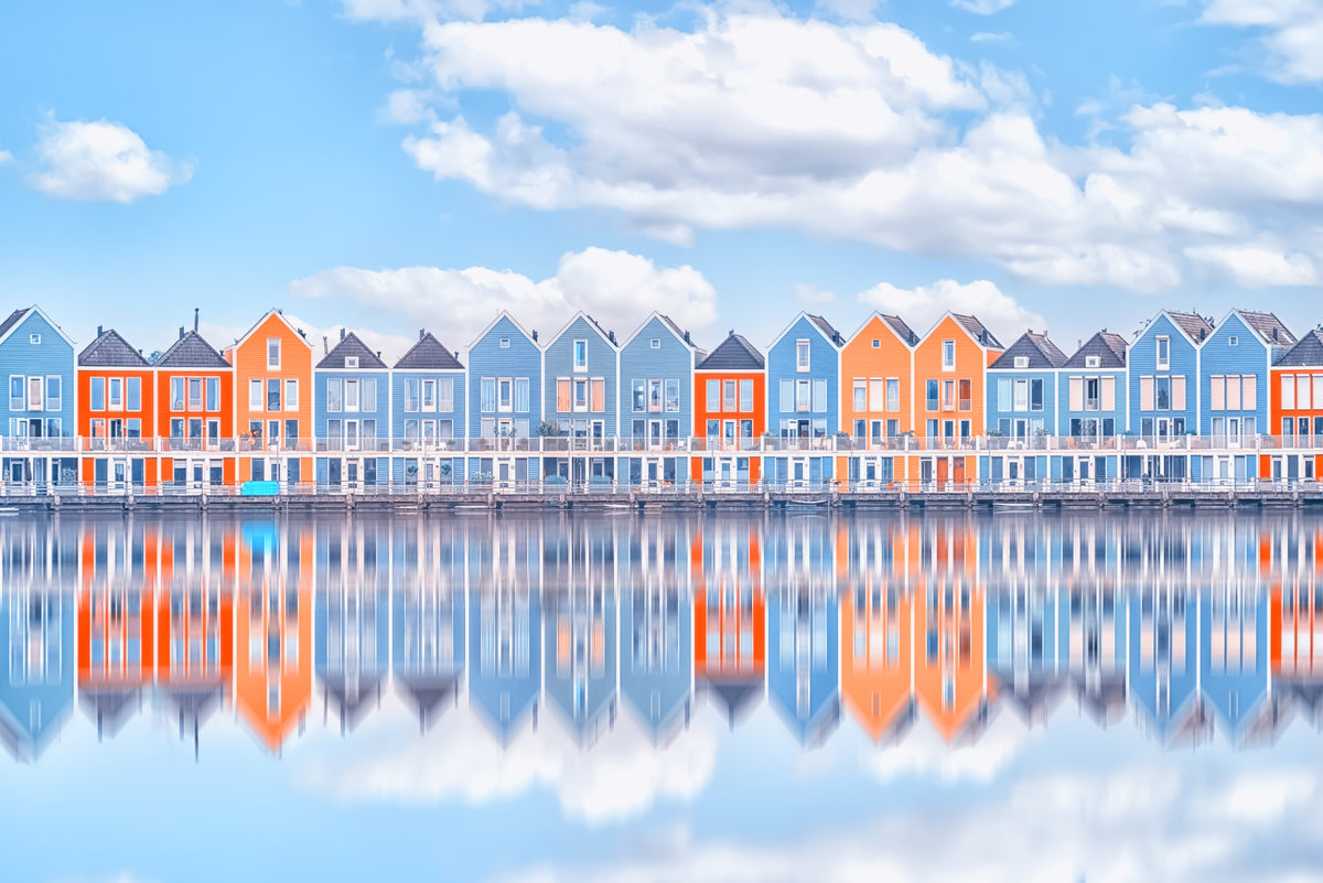 Aqua Cottage Row Wall Mural in your room — zoomed