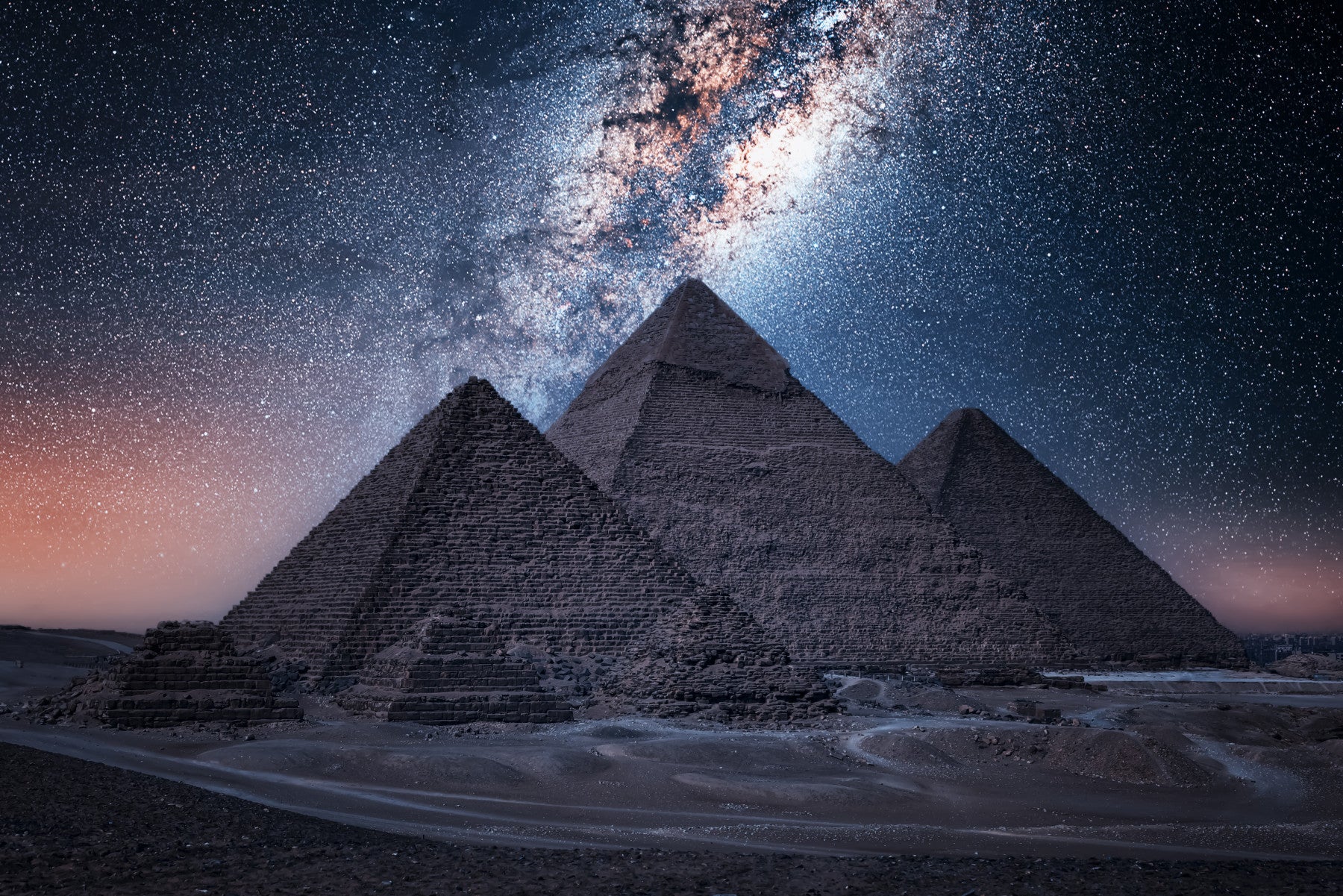 Pyramids at Night Wall Mural