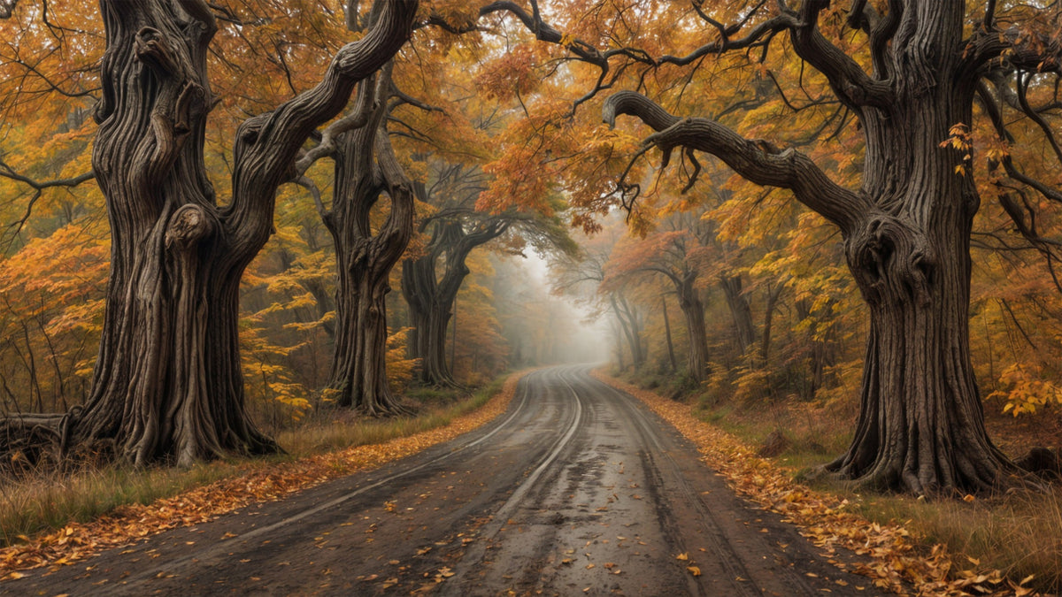 Autumn Road Canopy Wall Mural in your room — zoomed