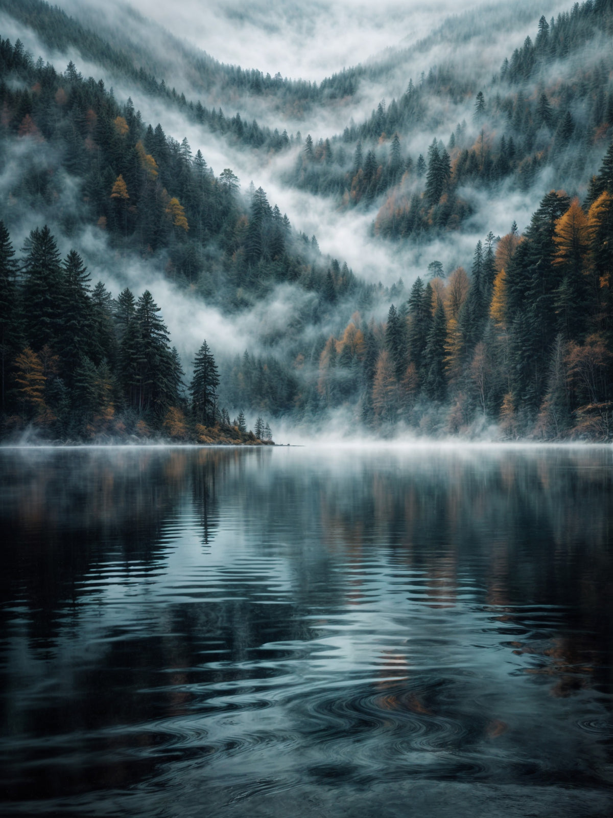 Mystic Lake Reflections Wall Mural in your room — zoomed