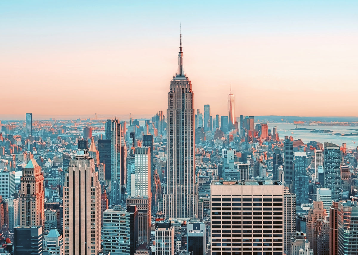 NYC Sunrise Skyline Wall Mural in your room — zoomed