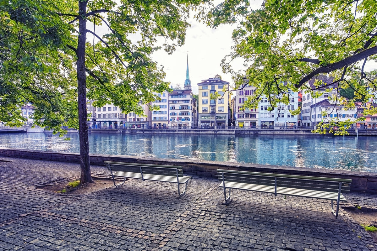Zurich River Scene Wall Mural in your room