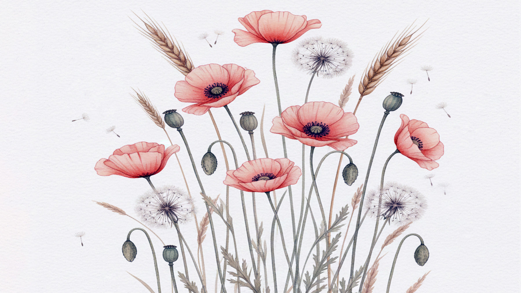 Painted Poppy Meadow Wall Mural